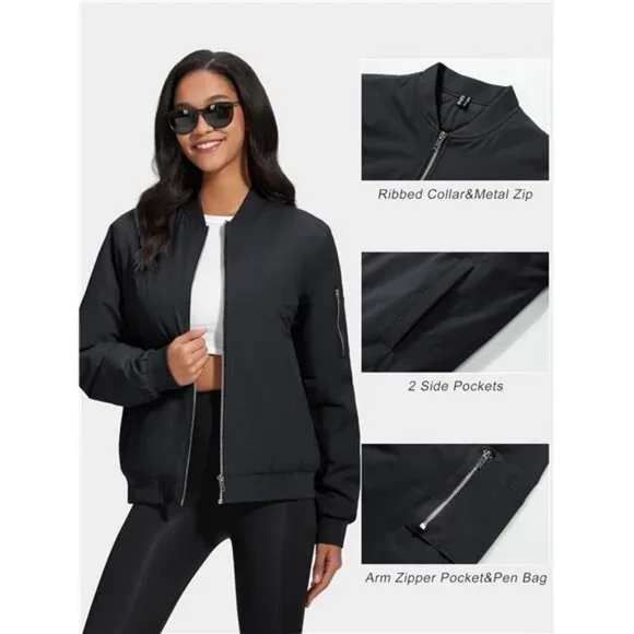 Women's Winter Bomber Jacket Casual Basic Zip Up Padded Coats Water - Picture 4 of 6